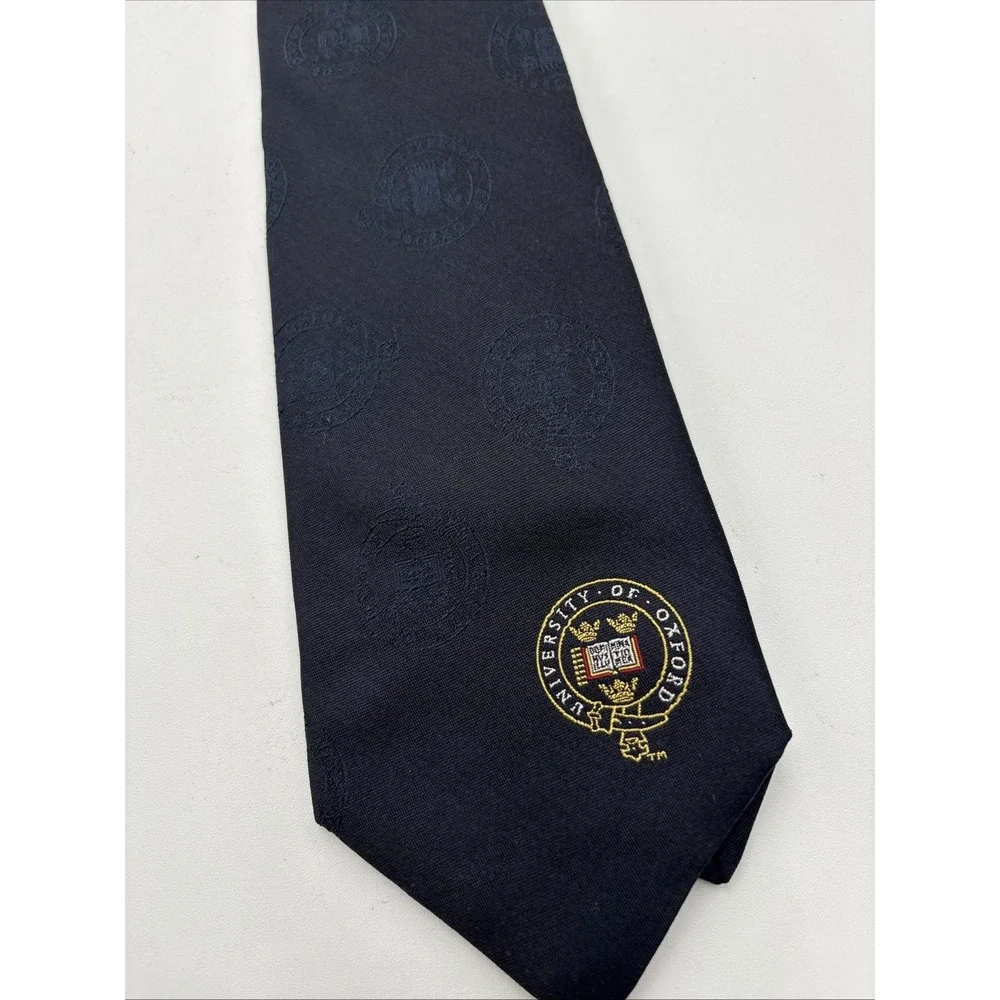 University Of‎ Oxford Silk Tie Black Made In England Crest Stamped Blue